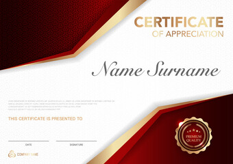 Certificate template red and gold luxury style image. Diploma of geometric modern design. eps10 vector.