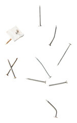 dowels, nails, screws, nuts isolated on white background