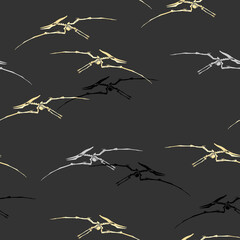Seamless abstract pattern with skeletons of extinct prehistoric flying reptile pteranodon.  © Olena