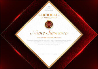 Certificate template red and gold luxury style image. Diploma of geometric modern design. eps10 vector.
