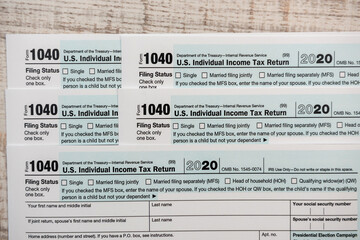 US 1040 individual income tax return form. paperwork