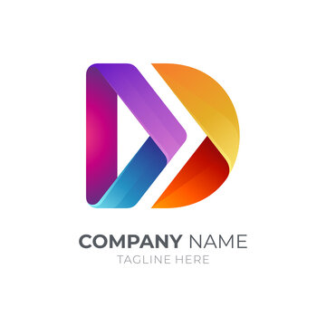 Arrow letter D business logo template with ribbon 3d concept