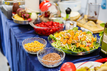 salad from fresh vegetables of bright colors. Vital energy in healthy food. Proper and healthy food. Vibrant colors