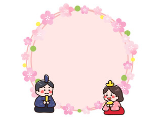 かわいいひな祭りの丸フレーム