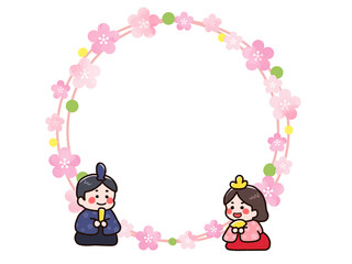 かわいいひな祭りの丸フレーム