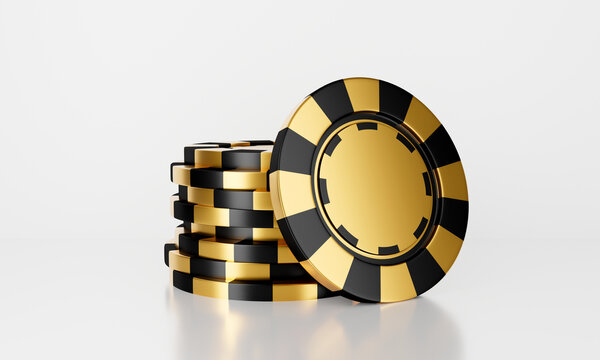 3D render of casino chips stack isolated on white background.