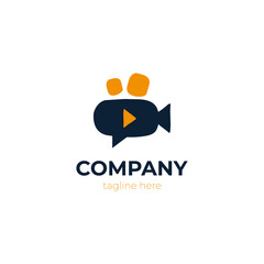 Video Forum Logo. Modern logo design video camera with the play symbol inside it