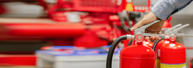 Engineer inspection Fire extinguisher and fire hose,Ready to use in the event of a fire.Safety...