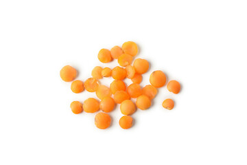 Uncooked red legumes isolated on white background