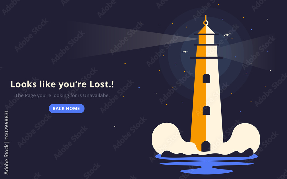 Poster 404 error background with lighthouse