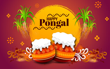 South Indian Festival Pongal Background Template Design Vector Illustration Happy Pongal Holiday Harvest Festival of Tamil Nadu  - 402968872