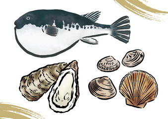鮮魚ふぐ牡蠣貝類  © まるまる