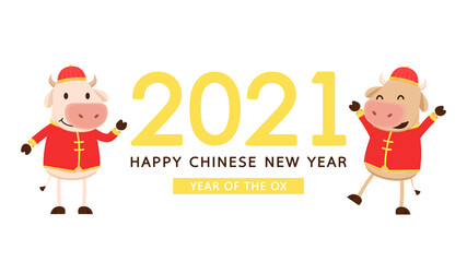 Chinese Happy new year 2021. Happy new year. Year of the Ox. Ox cartoon vector. Ox character design.