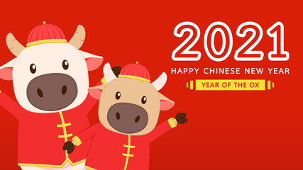 Chinese Happy new year 2021. Happy new year. Year of the Ox. Ox cartoon vector. Ox character design.