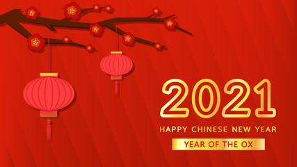 Naklejka premium Chinese Happy new year 2021. Happy new year. Year of the Ox with abstract gold line.