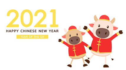 Obraz na płótnie Canvas Chinese Happy new year 2021. Happy new year. Year of the Ox. Ox cartoon vector. Ox character design.