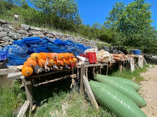 Muschelzucht Austernzucht in Istrien Kroatien Adria Mittelmeer
