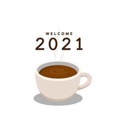 Espresso coffee vector. Coffee cup on white background. New year 2021.