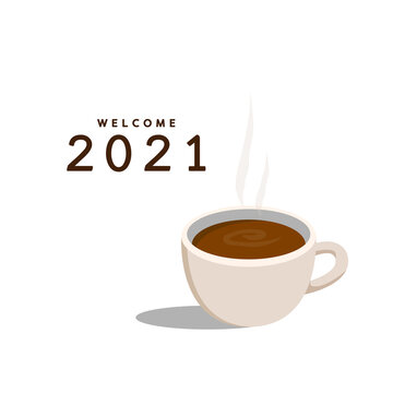 Espresso coffee vector. Coffee cup on white background. New year 2021.
