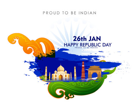 Indian Republic day concept with text 26 January. Vector illustration 