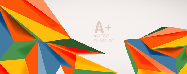 Vector triangle geometric backgrounds. Low poly 3d shape on light backdrop. Vector illustration for covers, banners, flyers and posters and other designs