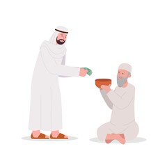 Arabian Man Giving Alms to Old Beggar Illustration