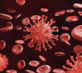 Virus infection In the circulation circulating in red blood cells. The concept of viruses and cells in the human body.