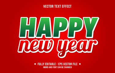 Editable text effect - happy new year fun style with green and red color