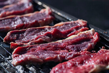 Chunks of fresh meat ready for barbecue close up