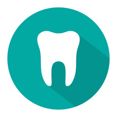 Icon of tooth. Dentist symbol. Logo of teeth. Graphic shape for dental. Illustration for healthy smile or medicine. Protection of health oral and tooth from caries. Sign of dentistry. Vector