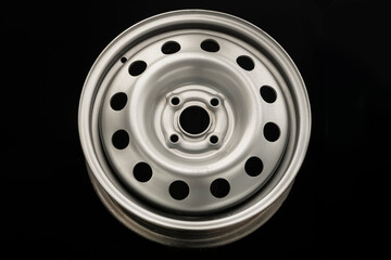 stamped steel wheel for car, new grey on black background