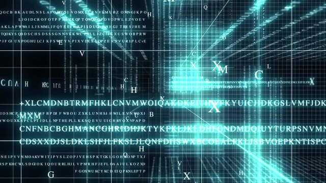 ランダムなアルファベットが飛び交うクールな3Dのデジタルな空間