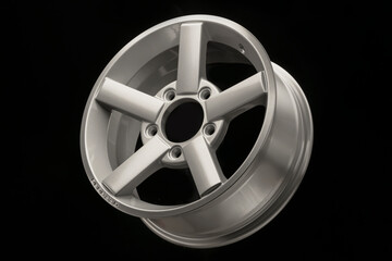 silver five-spoke alloy wheels rim for a crossover or SUV on a black background