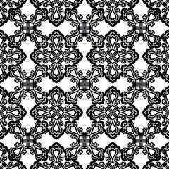 Seamless white background with black pattern in baroque style. Vector retro illustration. Ideal for printing on fabric or paper for wallpapers, textile, wrapping. 