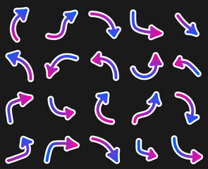 Set of paper blue and purple gradient arrows.