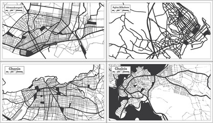 Chania, Agios Nikolaos, Chalcis and Alexandroupoli Greece City Maps Set.