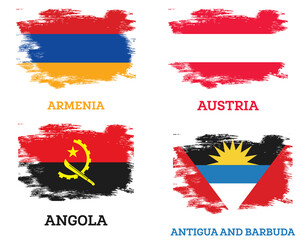 Angolan, Austrian, Antigua and Barbuda and Armenia Flags Set.