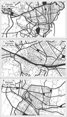 Florence, Ferrara and Catania Italy City Map Set in Black and White Color in Retro Style.