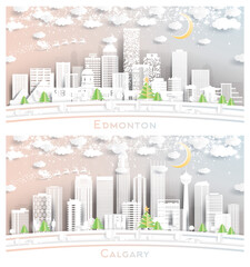 Fototapeta premium Calgary and Edmonton Canada City Skyline Set.