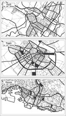 Foggia, Genoa and Forli Italy City Map Set in Black and White Color in Retro Style.