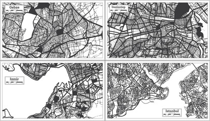 Gebze Turkey City Map in Black and White Color in Retro Style. Outline Map.
