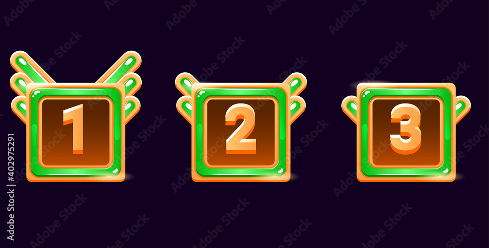 Poster set of game ui jelly frame awards medals with grade and golden border for gui asset elements vestor 