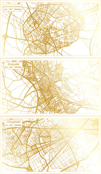 Granada, L Hospitalet and Jerez de la Frontera Spain City Map Set.