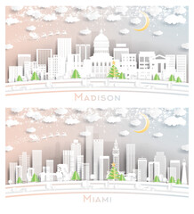 Miami Florida and Madison Wisconsin City Skyline Set.