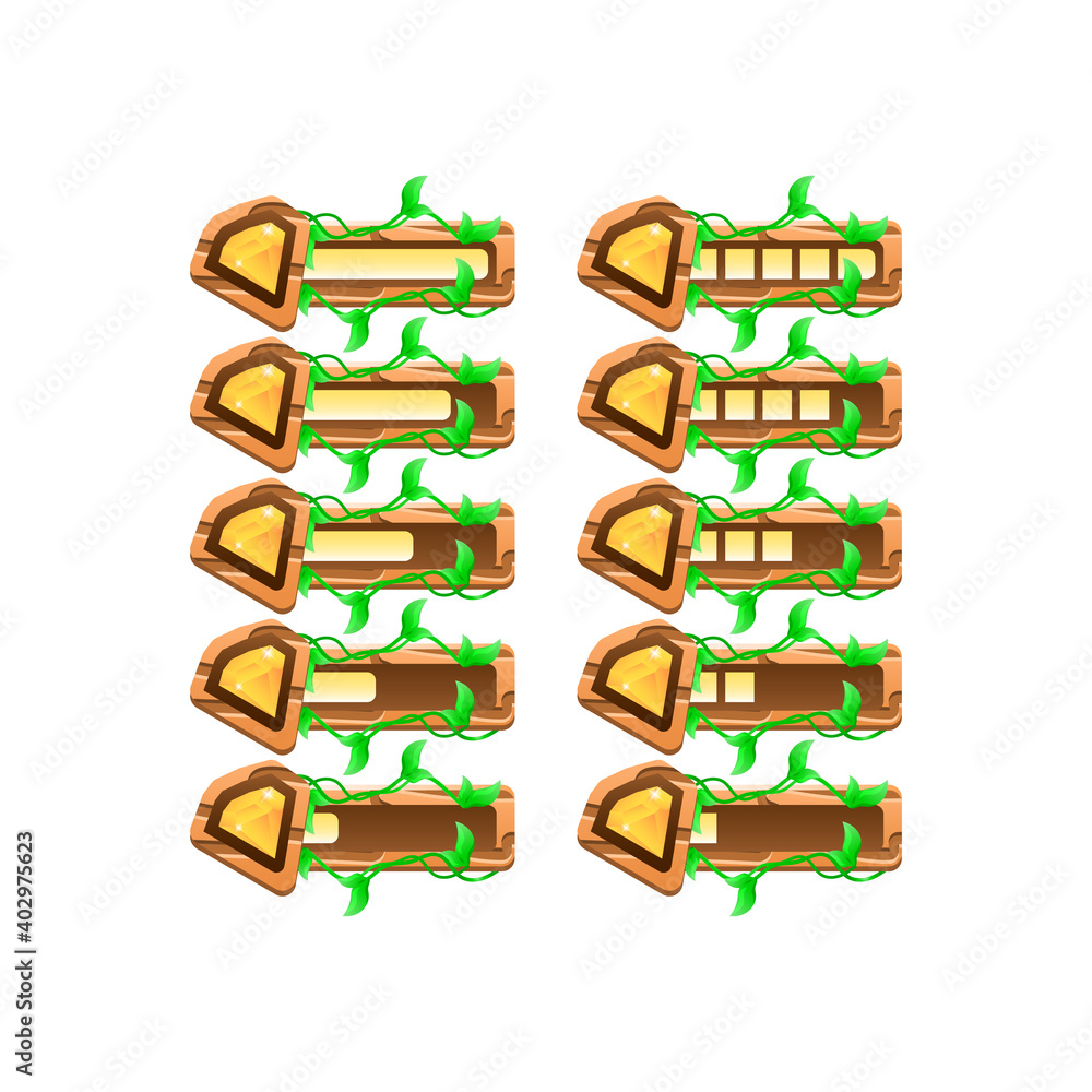 Aufkleber set of wooden nature leaves game ui diamond gems progress bar from low to full for gui asset element