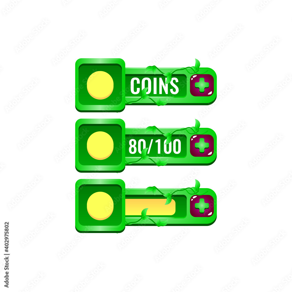 Fototapete set of nature leaves game ui currencies coins bar with numeric and progress bar additional panel for