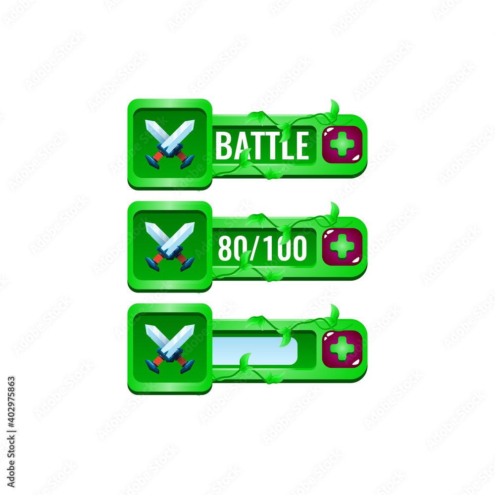 Aufkleber set of nature leaves game ui blade sword fighting power ups skill with numeric and load bar addition