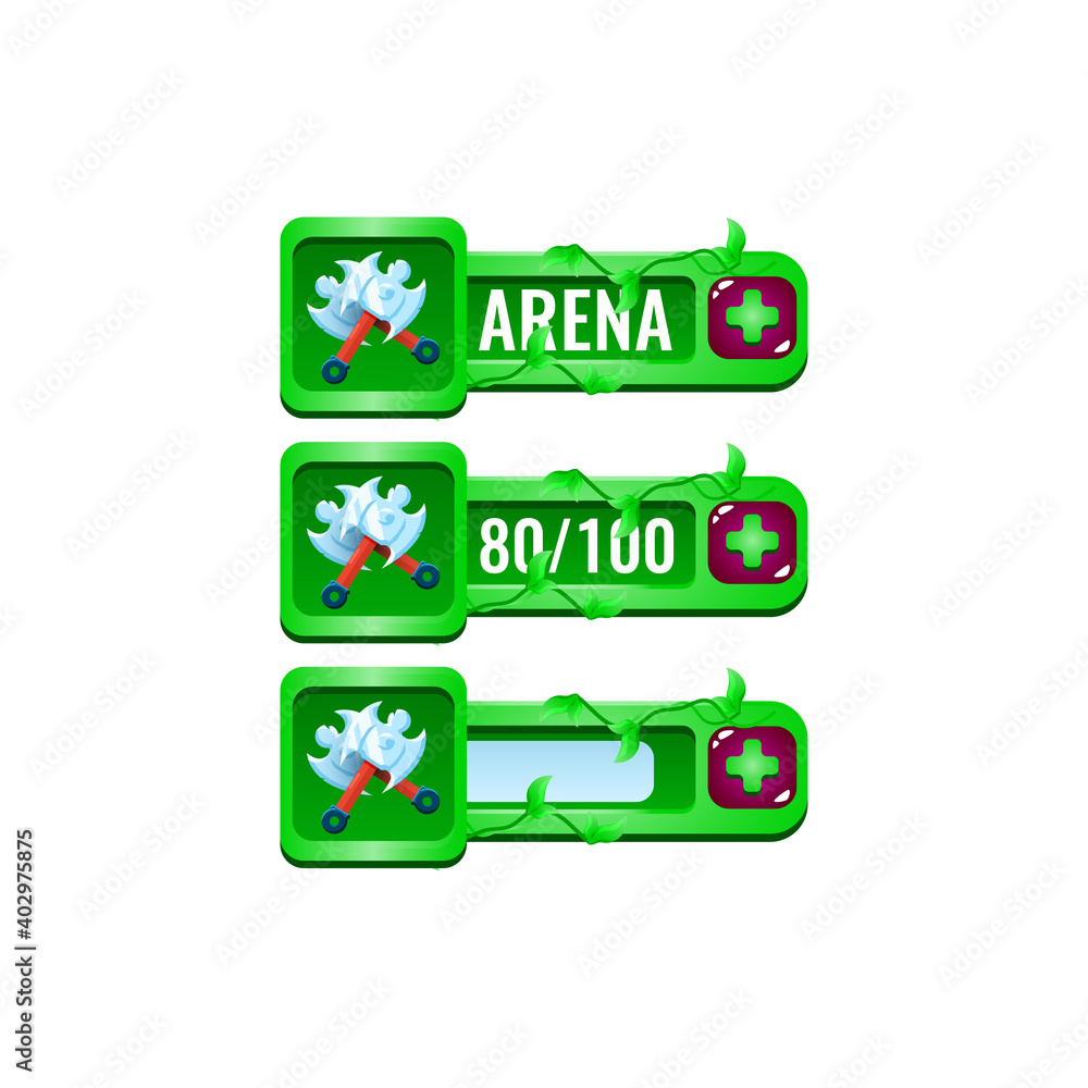 Fototapete set of nature leaves game ui axe fighting power ups skill with numeric and load bar additional panel