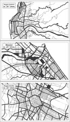 Rimini, Reggio Emilia and Reggio Calabria Italy City Map Set in Black and White Color in Retro Style.