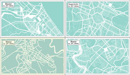 Siena, Reggio Emilia, Rome and Rimini Italy City Maps Set in Retro Style.